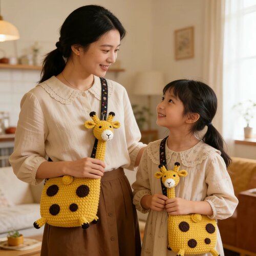 手工钩织长颈鹿斜挎背包DIY材料包手工编织diy包包毛线材料卡通