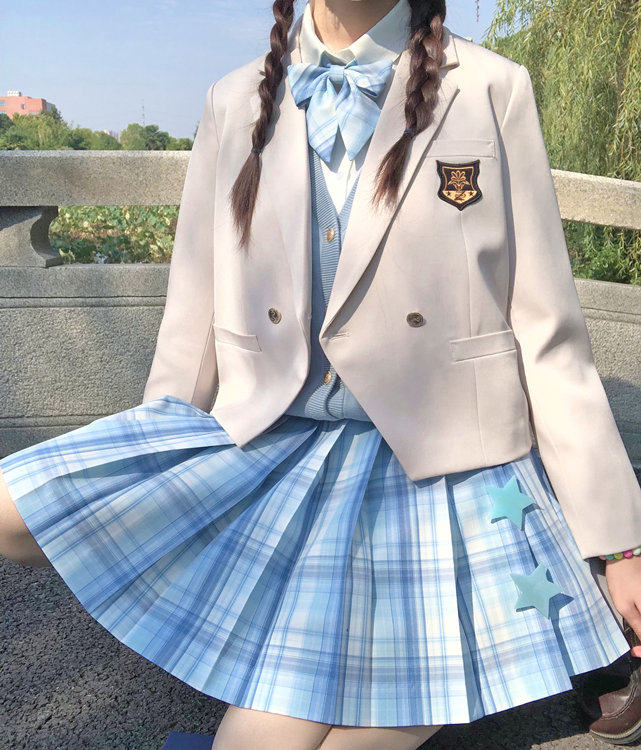 北苇【空海】jk格裙 原创jk制服蓝格 日系水手服短裙