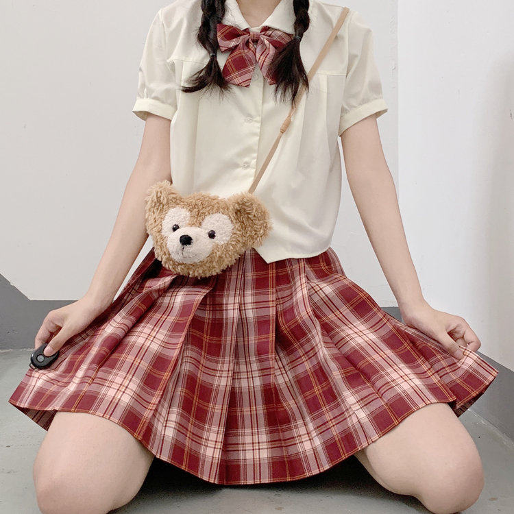 (现货)北苇 赐锦红格jk制服原创格裙  女半身裙百褶裙子短裙包邮