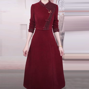 洋气优雅高级感连衣裙女2025年秋冬季修身显瘦减龄遮肚中长款裙子