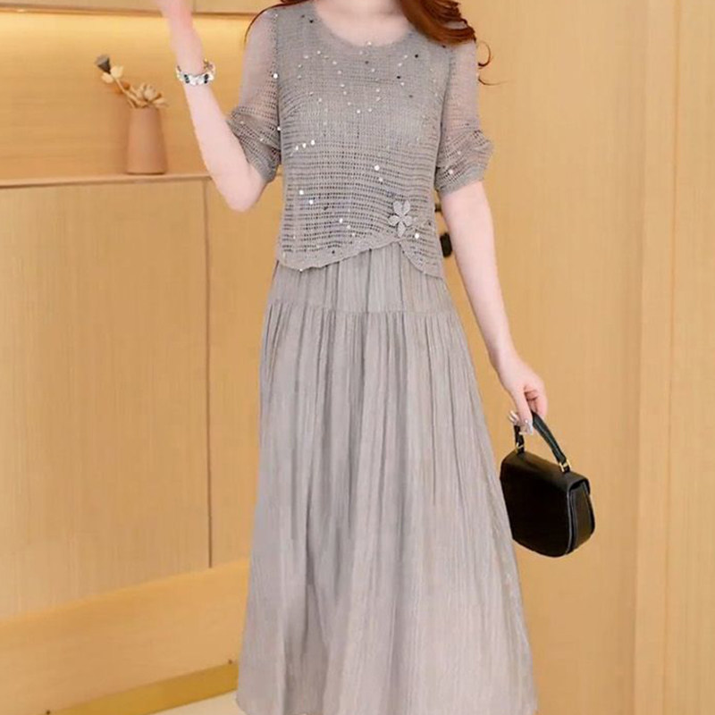 时尚套装裙女2025新款秋季洋气质贵夫人宽松藏肉皱褶连衣裙两件套