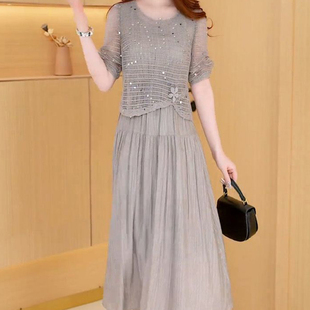 时尚套装裙女2025新款秋季洋气质贵夫人宽松藏肉皱褶连衣裙两件套