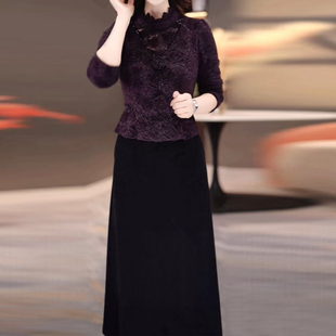 时尚洋气高级感拼接连衣裙女2025年秋冬季修身显瘦减龄中长款裙子