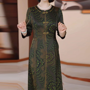 中老年加绒加厚风衣裙子两件套新款改良国风连衣裙中长款加厚外套