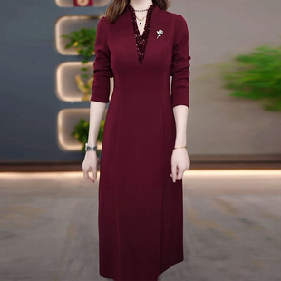 洋气优雅高级感连衣裙女2025年秋冬季修身显瘦减龄遮肚中长款裙子