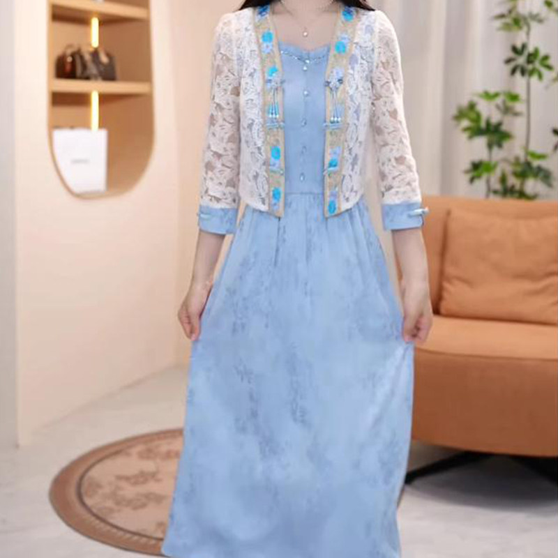 轻奢高级感两件套女2026春夏新款妈妈装温柔蕾丝外衫背心裙套装女