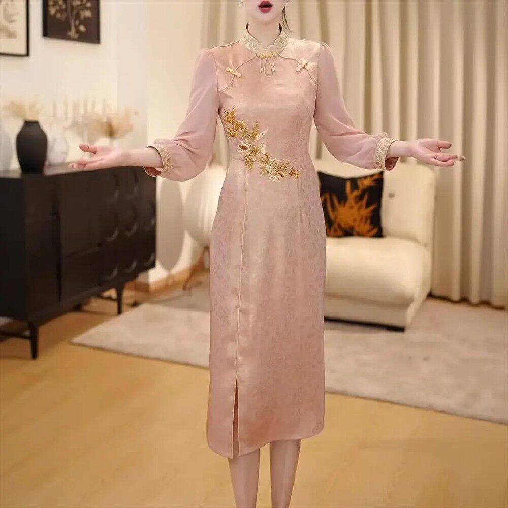 高级新中式改良旗袍轻奢风连衣裙2026春季新款优雅修身显瘦中长裙