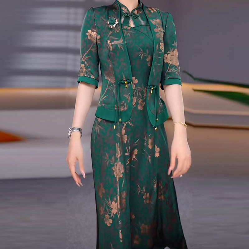 高档琉璃缎新中式旗袍礼服裙