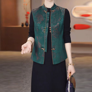 中老年妈妈真两件套新中式马甲外套女2026春夏新款国风马甲+裙子