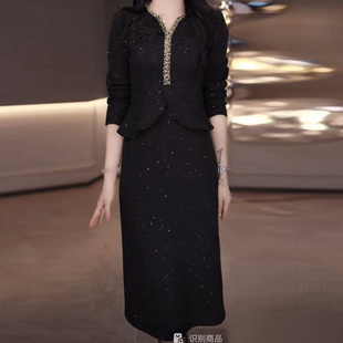 时尚精致假两件连衣裙女2025年秋冬季修身显瘦减龄遮肚中长款裙子