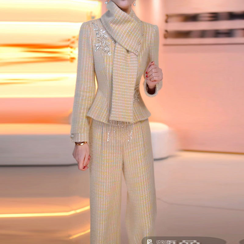 高端雪花绒时尚气质上衣裤子套装2026冬季新款精致洋气三件套女