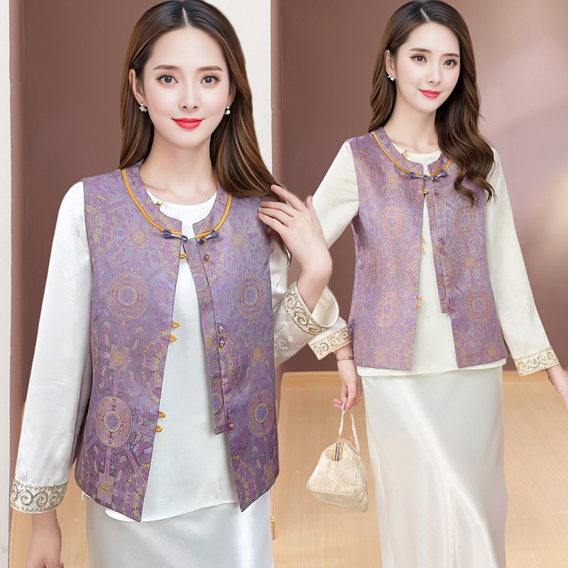 新中式国风盘扣印花马甲女2026年春季新款修身显瘦减龄百搭短上衣