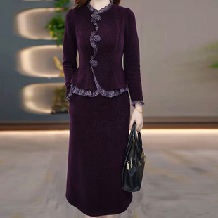 时尚优雅贵夫人连衣裙女2025年秋冬季修身显瘦减龄遮肚中长款裙子