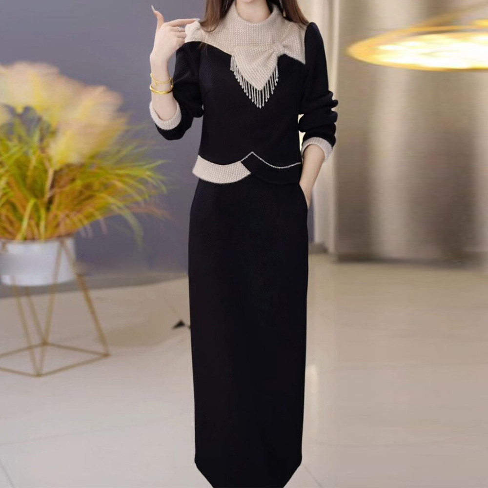 优雅高级感上衣搭半身裙女2025秋冬季修身显瘦减龄遮肚中长款套装