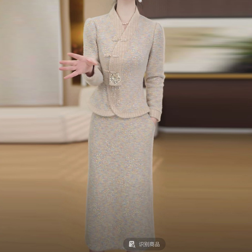 时尚温柔风上衣搭半身裙女2025秋冬季修身显瘦减龄中长款保暖套装