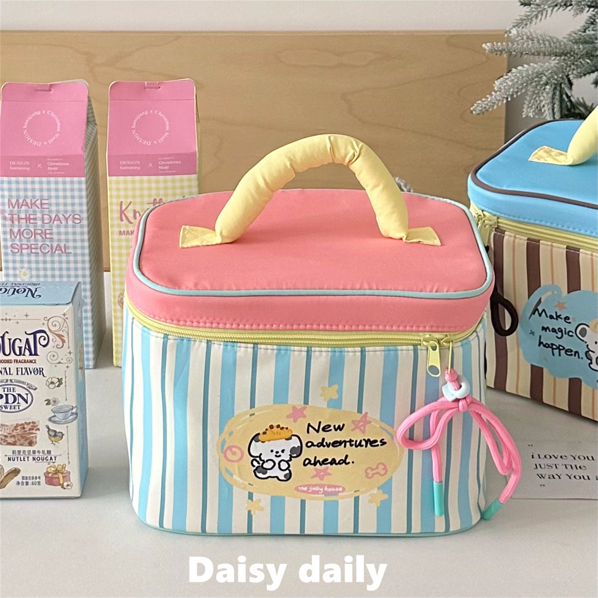 可爱条纹小狗保温饭盒袋便当包上班族带饭零食早餐袋便携手提餐包,收纳整理,饭盒袋,淘宝优惠券,粉丝福利购,淘宝优惠卷