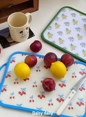 ins风创意卡通韩式小碎花樱桃水果厨房切菜双面砧板托盘拍照道具