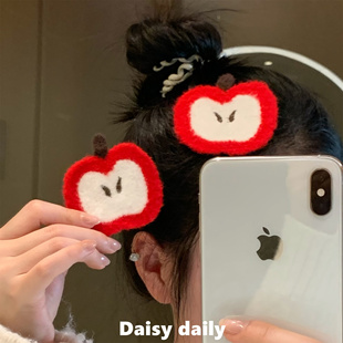 可爱卡通苹果无痕魔术贴甜美少女心侧边碎发刘海贴新年卡通发饰