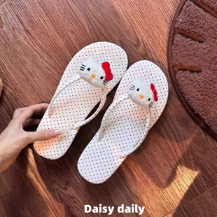 显高还显白~可爱新款安可拉红猫咪波点人字拖鞋轻便增高夹趾