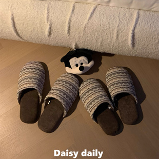 日剧生活~费尔岛地板亚麻拖鞋四季室内包头软底情侣地板秋冬棉拖