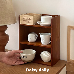 家用桌面多层置物架桌上整理收纳架台面实木展示盒化妆品储物架子