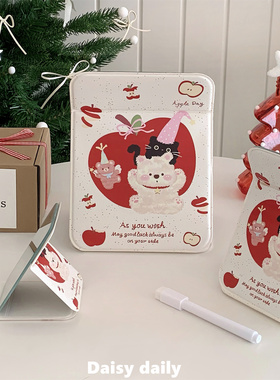 圣诞风折叠小镜子女高颜值便携随身手持镜学生宿舍桌面可立化妆镜