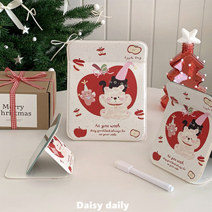 圣诞风折叠小镜子女高颜值便携随身手持镜学生宿舍桌面可立化妆镜