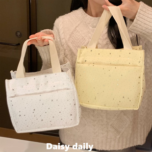 ins星星饭盒手提袋子大容量上班族带饭便当包小学生饭盒袋手提包