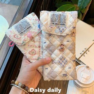 韩系ins风眼镜收纳袋女户外便携式 口红袋墨镜盒防压绗缝布艺笔袋