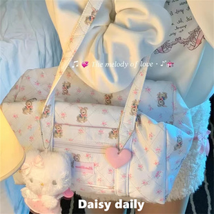 小众大容量短途旅行包2024新款 少女通勤学生上课碎花托特包收纳包