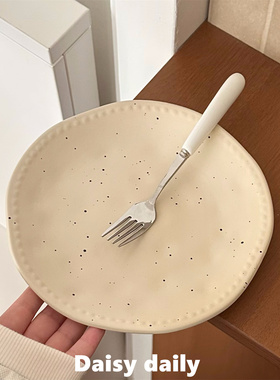 ins风哑光复古不规则意面浮雕陶瓷盘子甜品店好看的餐具蛋糕盘子