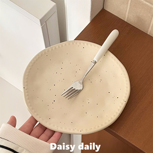 ins风哑光复古不规则意面浮雕陶瓷盘子甜品店好看的餐具蛋糕盘子