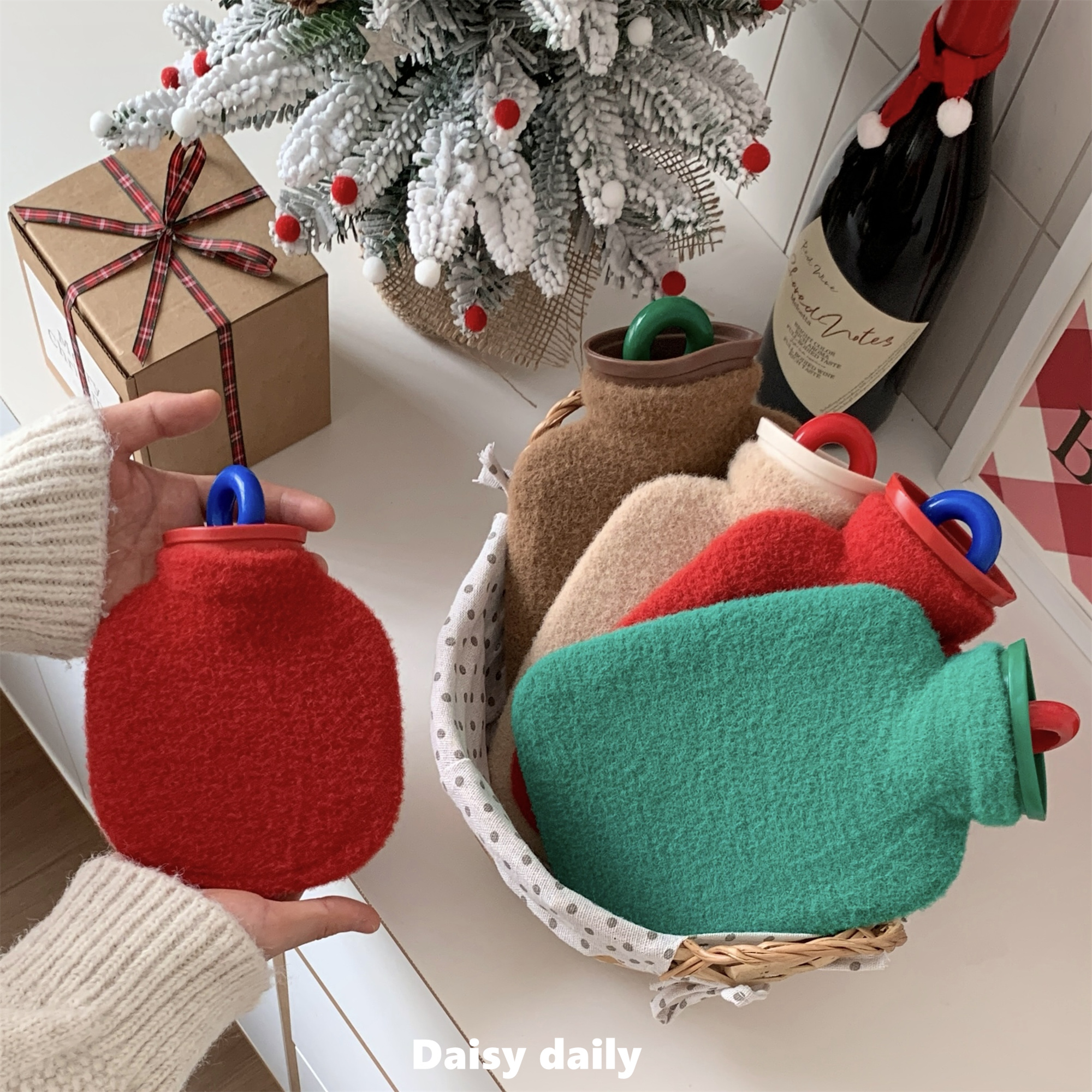 复古注水加厚防爆毛绒热水袋圣诞暖水袋小号暖手宝暖宝宝热敷肚子