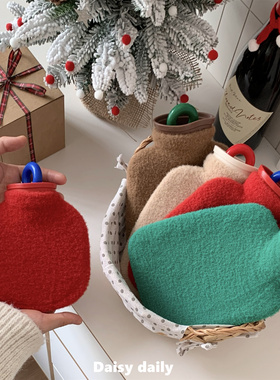 复古注水加厚防爆毛绒热水袋圣诞暖水袋小号暖手宝暖宝宝热敷肚子