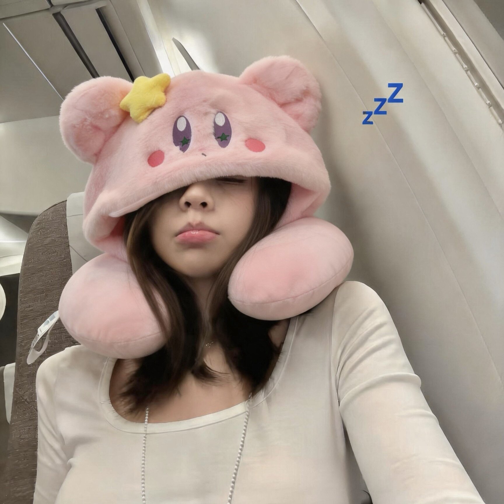 粉卡比u型枕护颈可爱连帽办公室午睡脖子靠枕旅行坐车围脖枕头