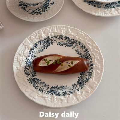 法式复古ins浪漫葡萄藤陶瓷浮雕盘点心盘下午茶家用甜品盘西餐盘