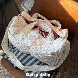 小碎花棉布单肩斜挎包女大容量手提健身包韩系学生通勤旅行托特包