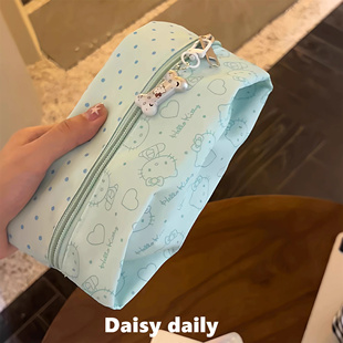 可爱韩系薄荷猫咪波点笔袋高颜值学生少女心文具收纳袋笔盒笔盒女
