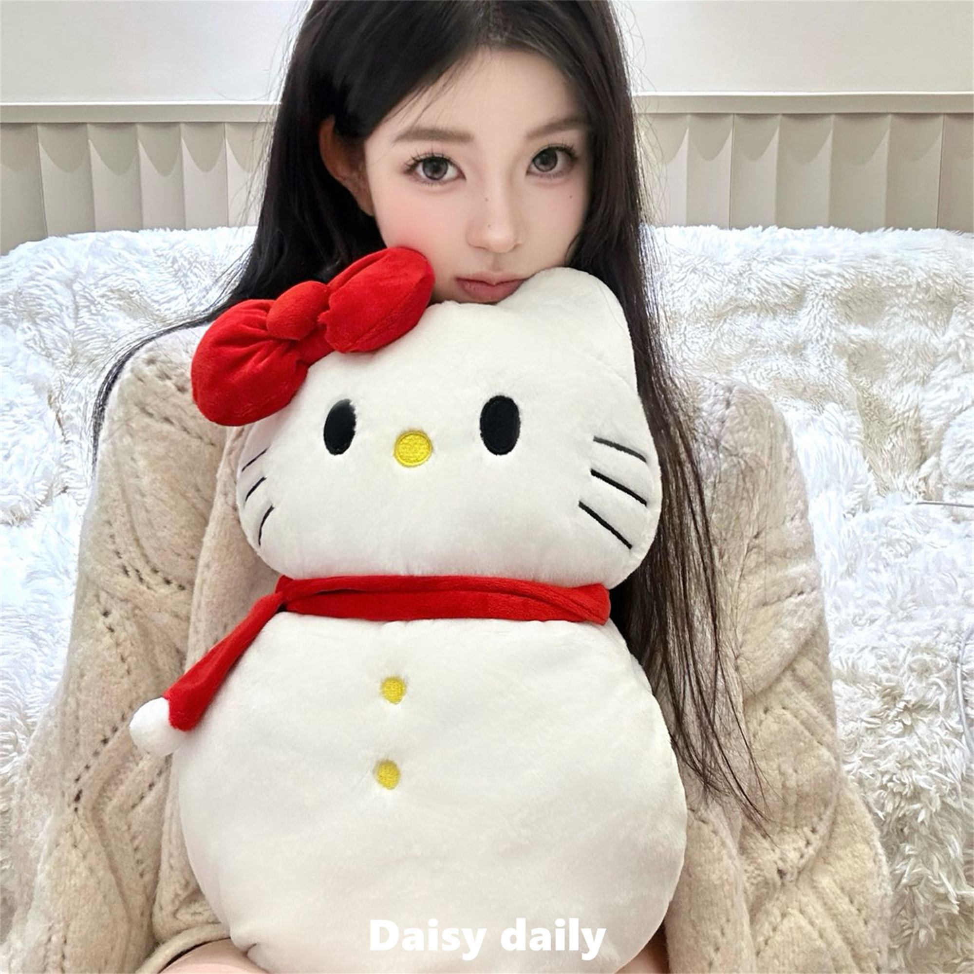 雪人猫咪热水袋2025新款女生用冬季暖手宝充电款毛绒电暖宝暖水袋