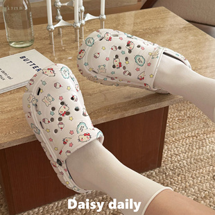 包头半拖鞋 沙滩防滑凉鞋 女夏2025新款 高颜值可爱猫咪厚底洞洞鞋