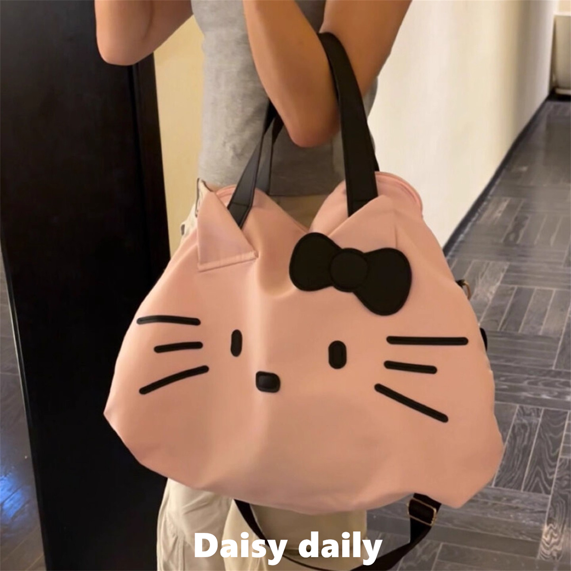 粉色猫咪手提单肩包包女2025新款大容量运动健身旅游托特斜挎包