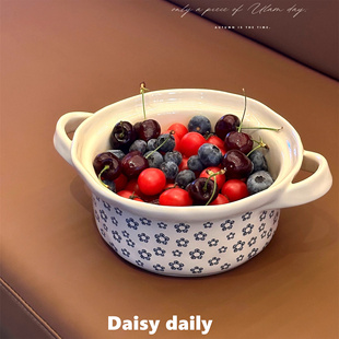 日式 复古家用泡面碗大容量陶瓷双耳碗宿舍漂亮汤碗水果碗螺蛳粉碗