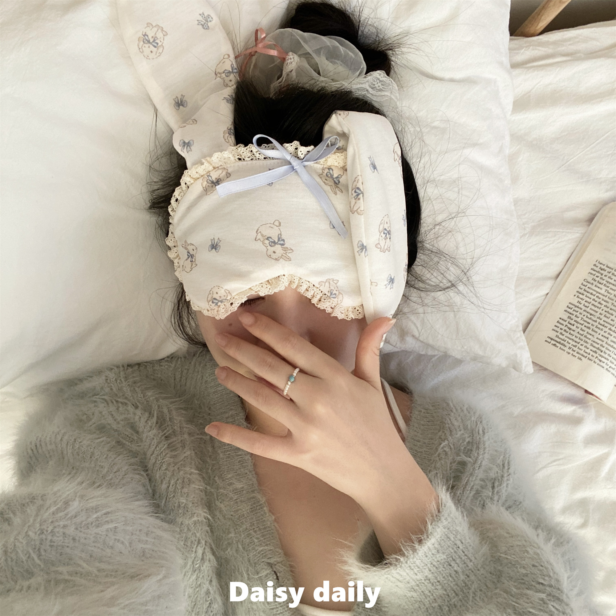 甜妹少女感兔耳朵花边眼罩女ins卡通高颜值睡觉飞行旅行遮光睡眠