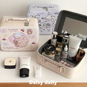 原创晚安小熊带镜子化妆箱大容量旅行收纳箱结婚伴手礼物生日礼物