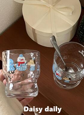 韩式雪人小狗玻璃杯高颜值咖啡杯子果汁杯早餐杯子创意圣诞节礼物