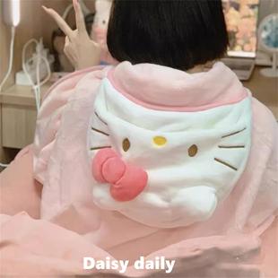 粉嫩少女心毯子猫咪连帽学生披肩连帽毛毯午睡空调毯卡通可爱
