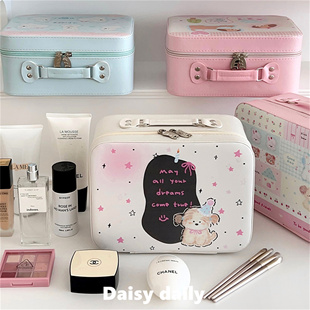 2024新款 原创许愿小狗化妆包便携大容量手提箱带镜子化妆品收纳箱