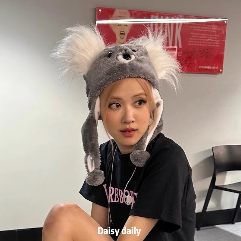 jennie考拉头套BLACKPINK同款韩版可爱帽子保暖护耳ROSE朴彩英