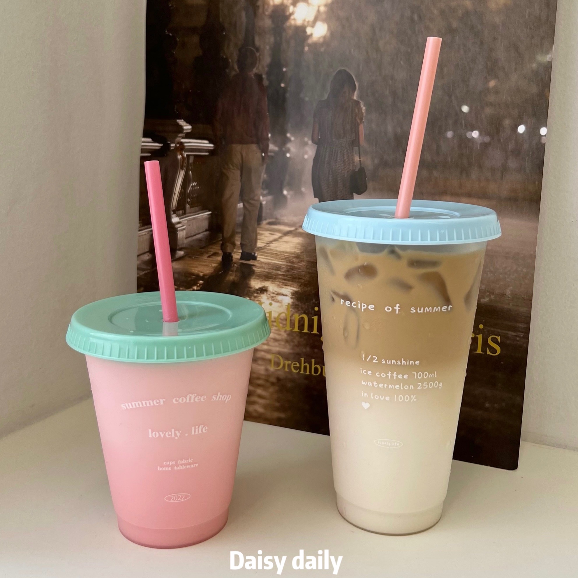 ins风咖啡果汁塑料韩式吸管杯