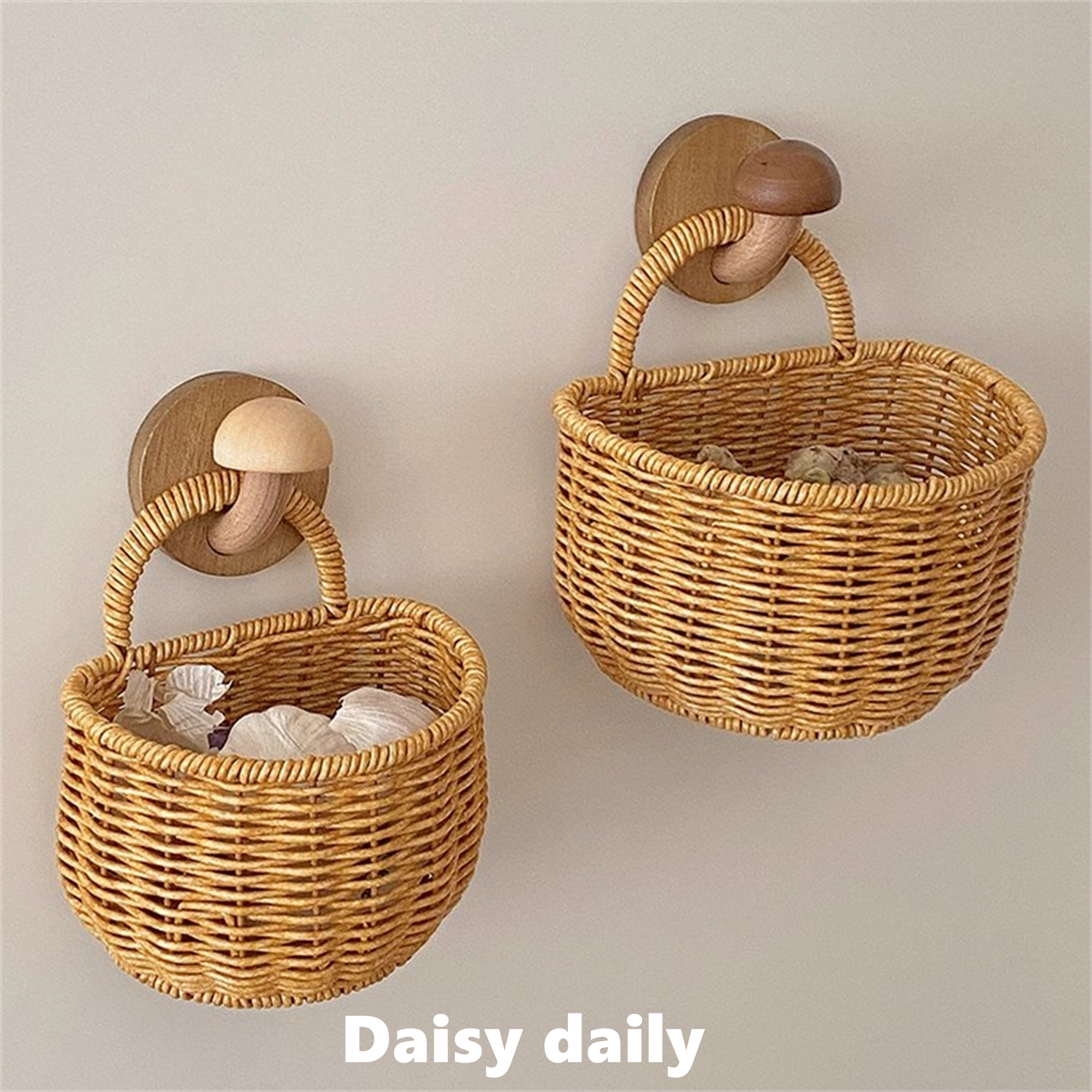 厨房葱姜蒜收纳筐壁挂仿藤编织篮复古手提小篮子水果篮花篮鸡蛋篮